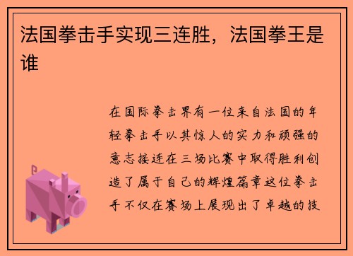 法国拳击手实现三连胜,法国拳王是谁