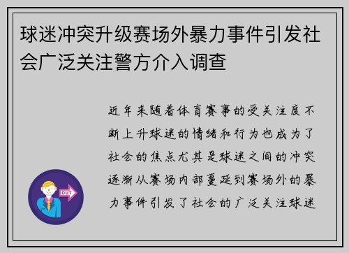 球迷冲突升级赛场外暴力事件引发社会广泛关注警方介入调查